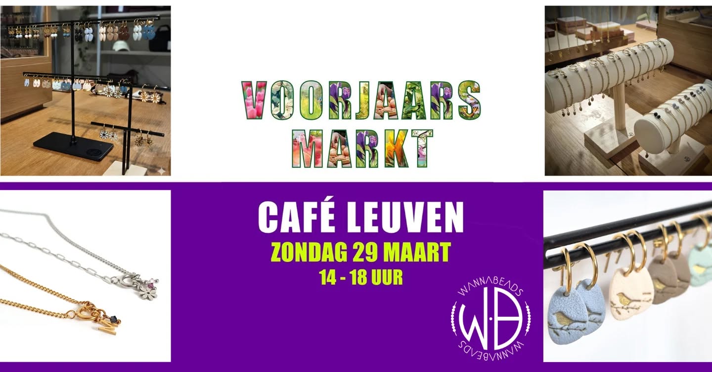 Volgende week zondag 29 maart sta ik met wannabeads op de VoorjaarsMarkt bij cafe Leuven, Landstraat 9 in Aalten.

Ik heb dan uiteraard de hele nieuwe collectie bij mij en ook de zelf samen te stellen kettingen en armbanden, met allerlei bedeltjes en kraaltjes.

Er is die dag vanaf 13 uur ook.mogelijk een wandeltocht te maken die bij Cafe Leuven start ( zie FB Voorjaars markt cafe leuven)

En daarna even langs de leuke kraampjes struinen, er staan veel leuke deelnemers.