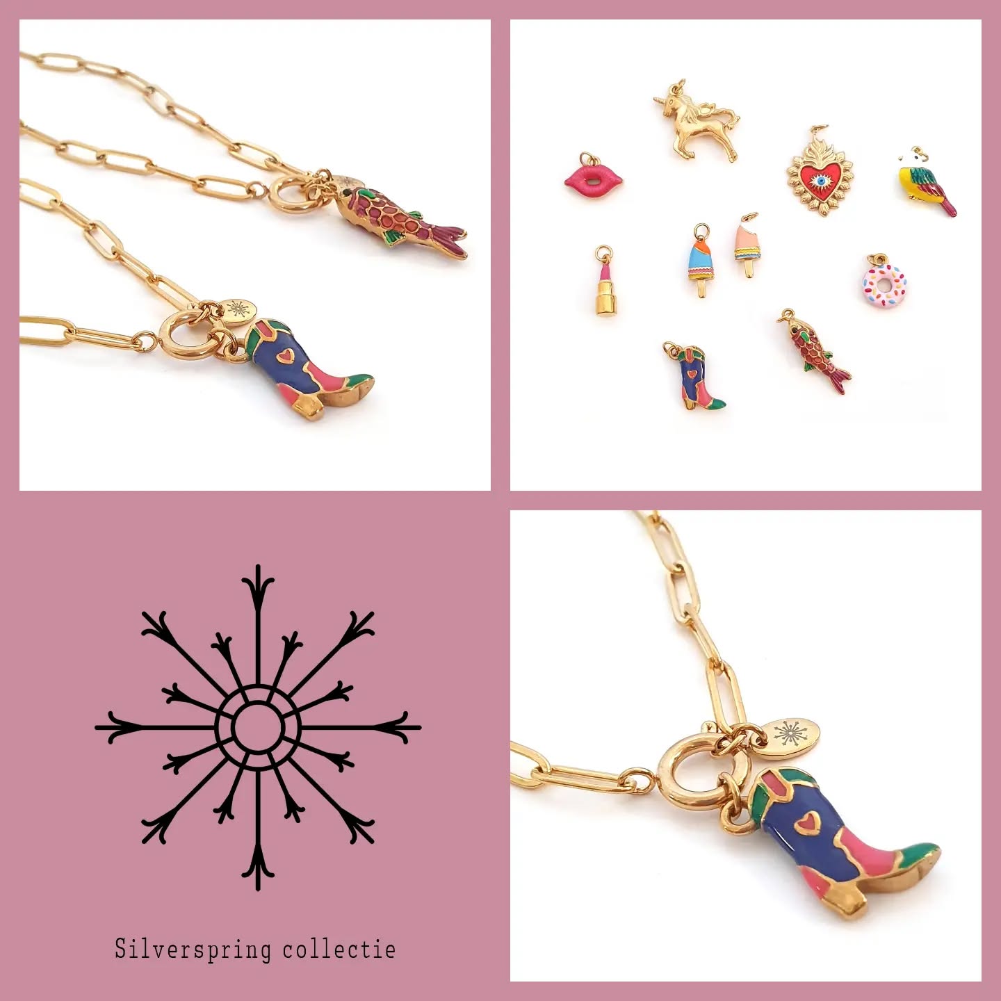 En dan is het zover!...

Een paar weekjes geleden kreeg ik de vraag van Anne van @silverspring.boutique of bepaalde bedels misschien ook leuk waren voor mijn collectie.
Nu ben ik van de kleine/fijne minimalistische sieraden en Anne houdt (naast minimalistische sieraden) ook van iets opvallender bedels met kleur, precies wat bij haar en haar boutique past.

Ik vroeg haar of het dan niet leuk zou zijn een eigen Silverspring collectie te hebben met eigen logo en bedels die precies bij haar passen. 

En dat is wat we samen hebben uitgewerkt en ik voor haar heb gemaakt. En dat heeft vandaag geleid tot de lancering van eigen sieradenlijn!

Hoe leuk is dat! Bedels die precies bij Silverspring passen... Een iets grovere schakel ketting en wat grotere bedels met kleur, die speciaal voor Silverspring zijn uitgezocht. Alles in rvs uitvoering.

Deze collectie is alleen bij Silverspring in Otterlo te koop. Het ritje naar haar boutique is zeker de moeite waard.
