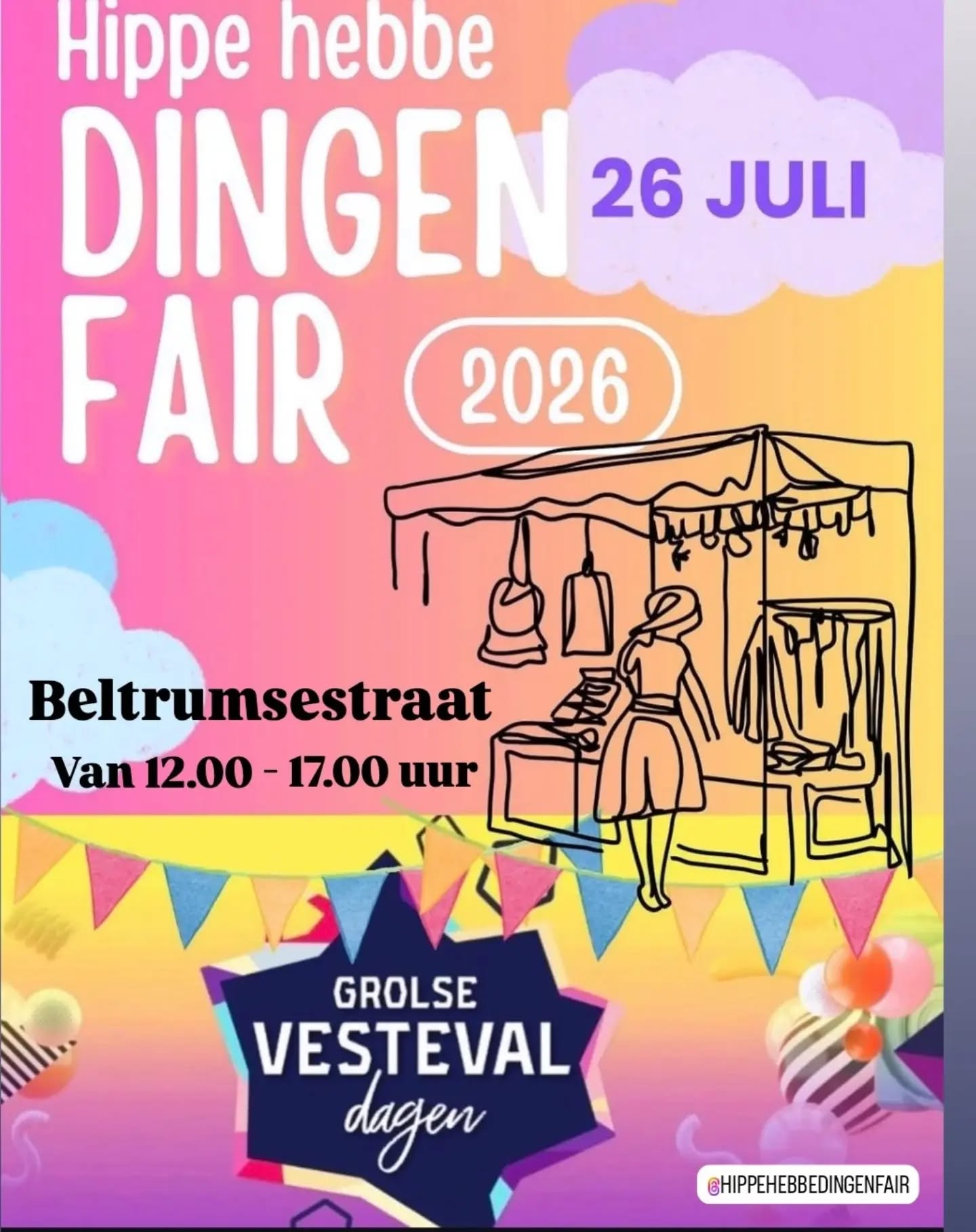 Aanstaande zondag is het weer zover (ben de tel kwijt hoe vaak ik daar al gestaan heb 😉)... de @hippehebbedingenfair in Groenlo.

Van 12.00 tot 17.00 uur vind je leuke kraampjes in de Beltrumsestraat.

Net als vorig jaar samen met de Grolse Vestevaldagen, dus er is van alles te doen in Groenlo centrum